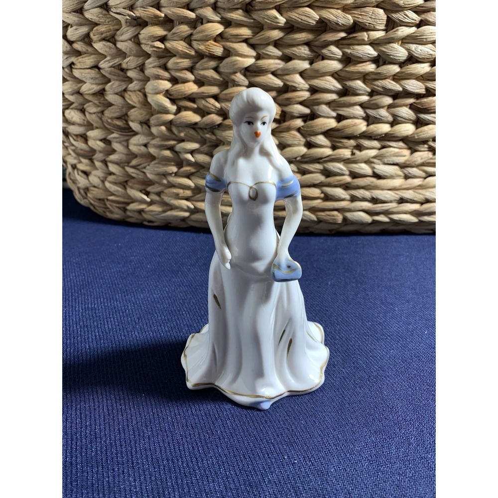 Vintage K's Collection Ceramic Porcelain Figurine Of Lady In Blue White Dress